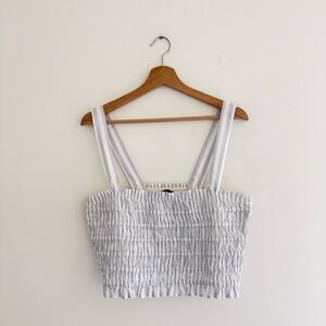 J. Crew Blue Striped Smocked Crop Top XXL